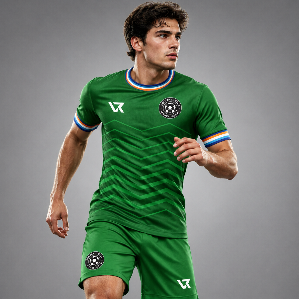 Yeşil Retro Dalga Desenli Halı Saha Forması VF-AI041 - sporcu üzerinde