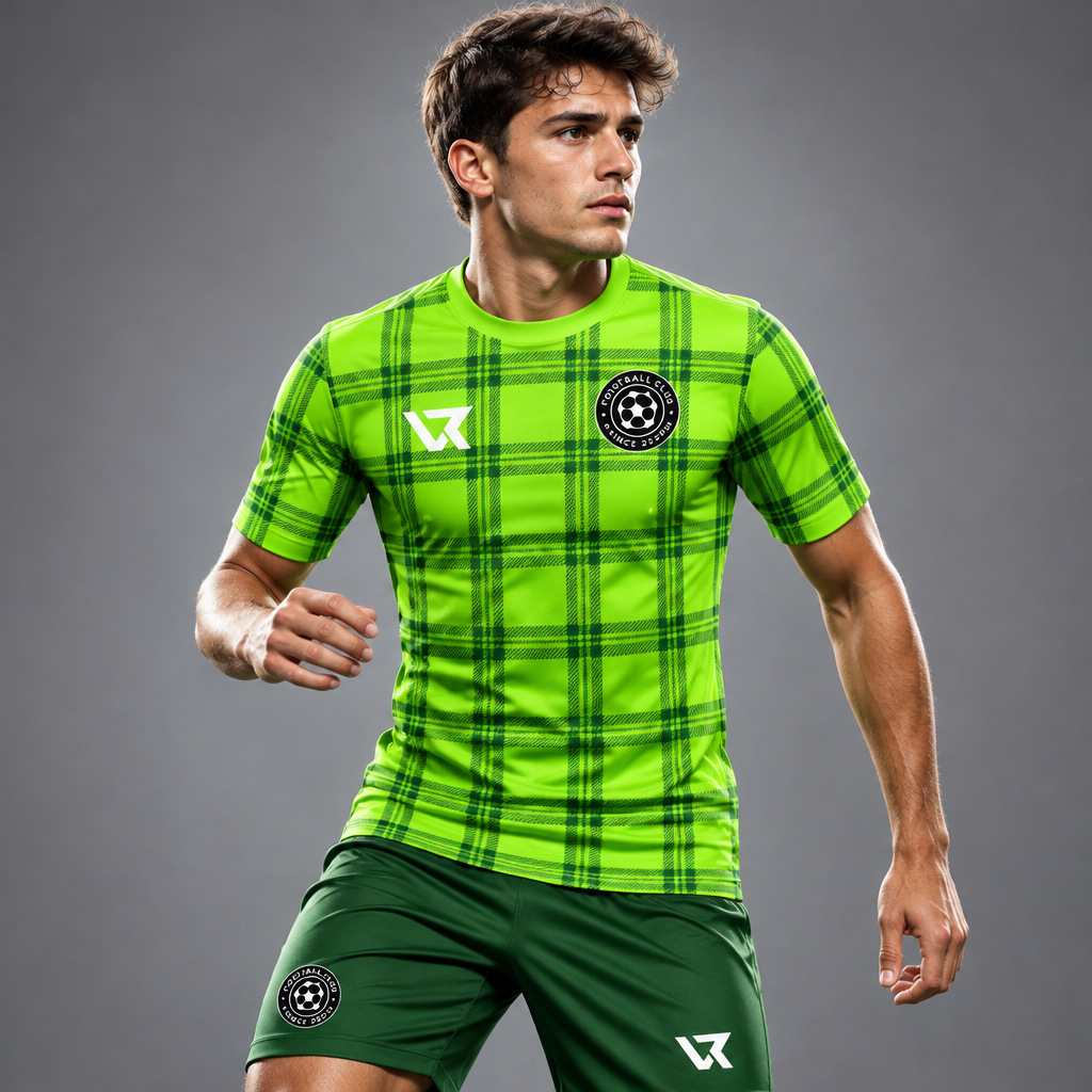Neon Yeşil Ekose Desenli Halı Saha Forması VF-AI036 - sporcu üzerinde