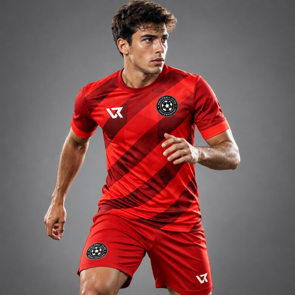 Kırmızı Çapraz Desenli Halı Saha Forması VF-AI029 - sporcu üzerinde