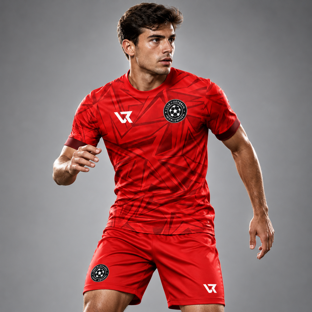 Kırmızı Yarık Dalga Desenli Halı Saha Forması VF-AI023 - sporcu üzerinde
