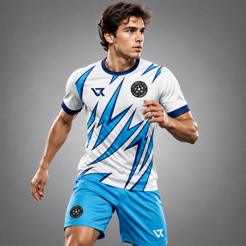 Beyaz Bıçak Ağzı Desenli Halı Saha Forması VF-AI021 - sporcu üzerinde