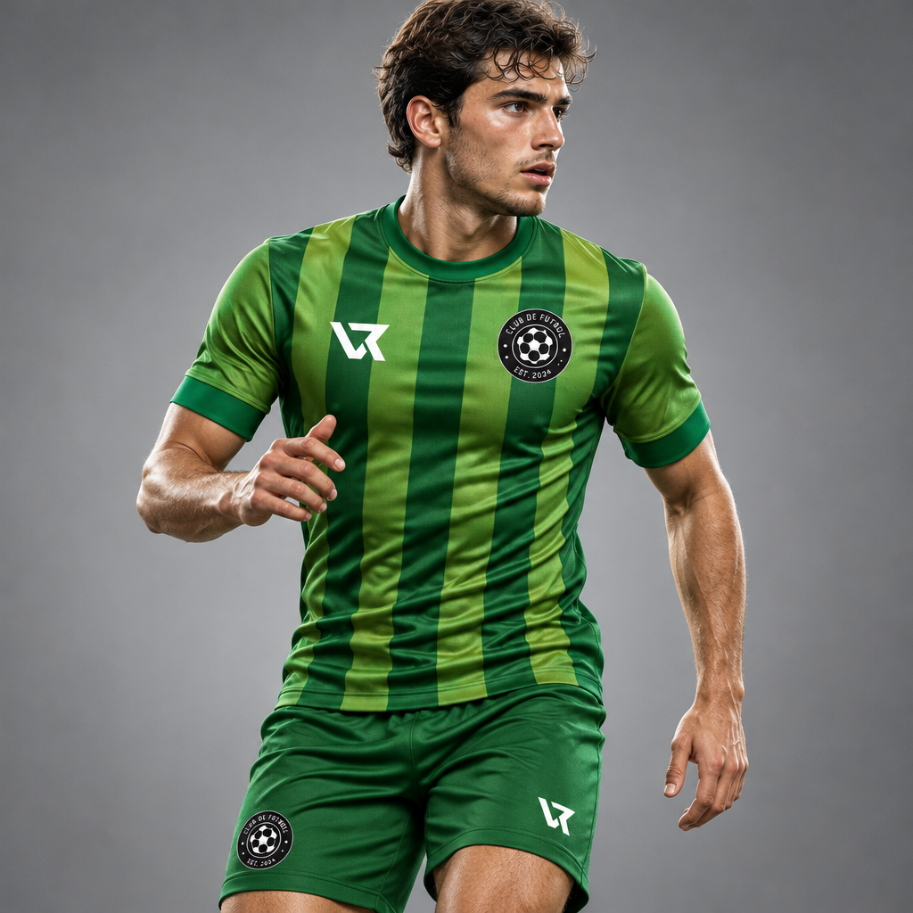 Yeşil Dikey Çizgili Halı Saha Forması VF-AI024 - sporcu üzerinde