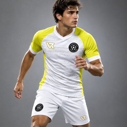 Beyaz-Sarı Kanat Desenli Halı Saha Forması VF-AI016 - sporcu üzerinde