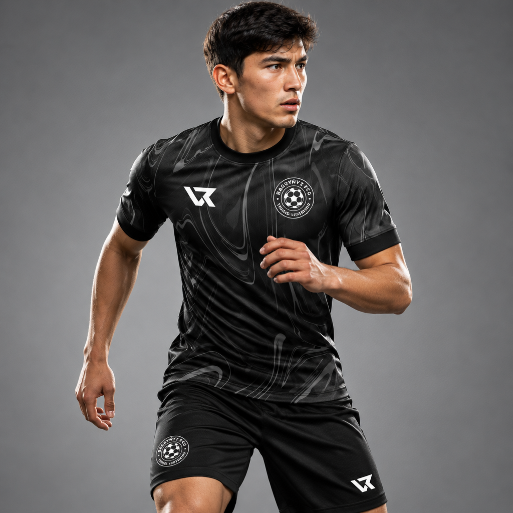 Siyah Damar Deseni Halı Saha Forması VF-AI015 - sporcu üzerinde