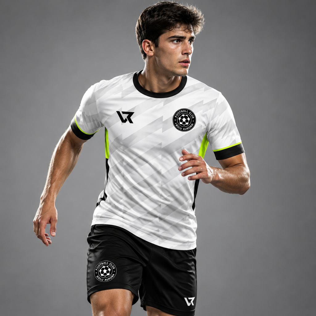 Beyaz E-Spor Kesim Desenli Halı Saha Forması VF-AI014 - sporcu üzerinde