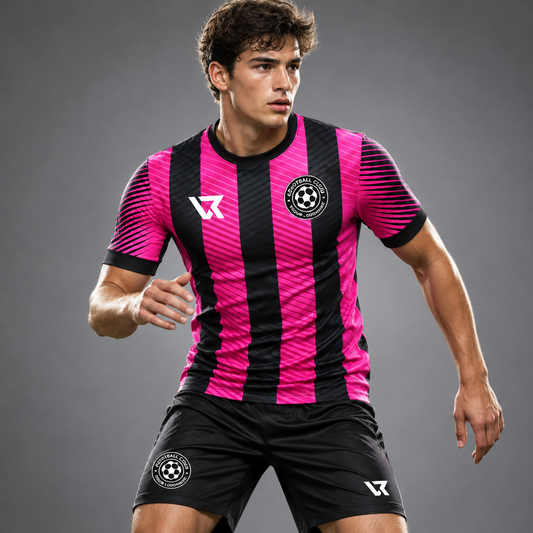 Pembe-Siyah Hız Bıçağı Desenli Halı Saha Forması VF-AI006 - sporcu üzerinde