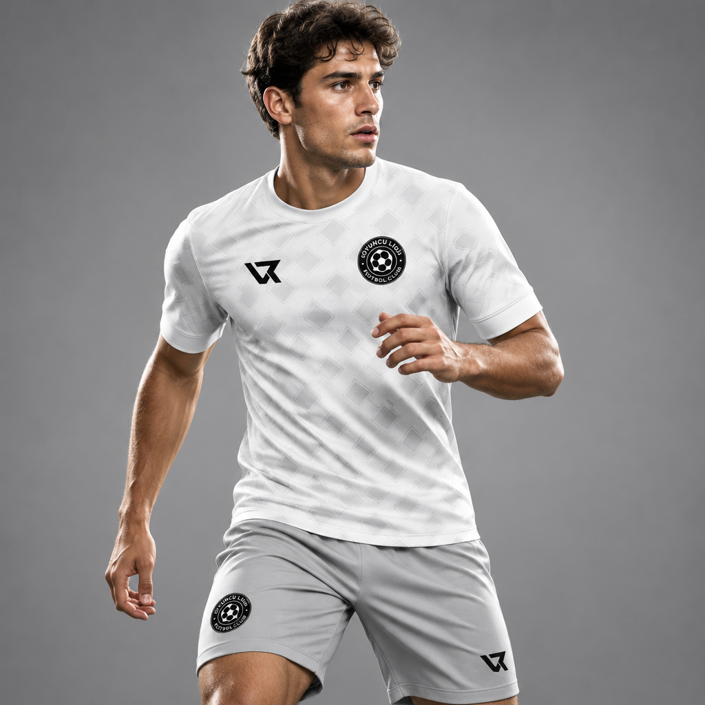 Beyaz Elmas Deseni Halı Saha Forması VF-AI008 - sporcu üzerinde