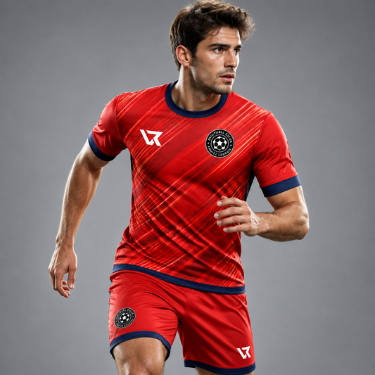 Kırmızı Işık Çizgisi Desenli Halı Saha Forması VF-AI012 - sporcu üzerinde