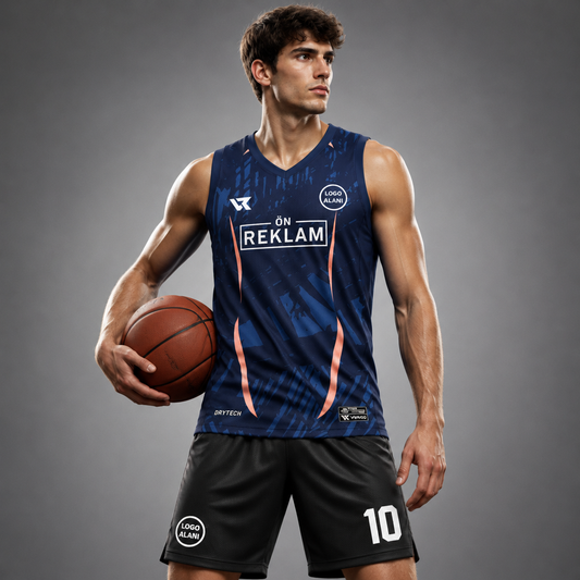 Lacivert Desenli Basketbol Forması VF0009 - sporcu üzerinde