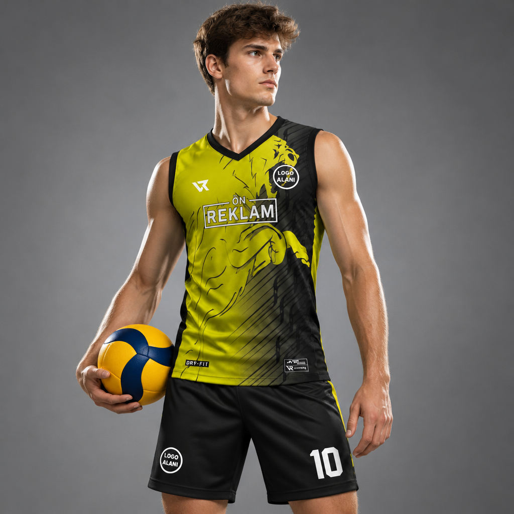 Siyah Sarı Desenli Voleybol Forması VF0008 - sporcu üzerinde