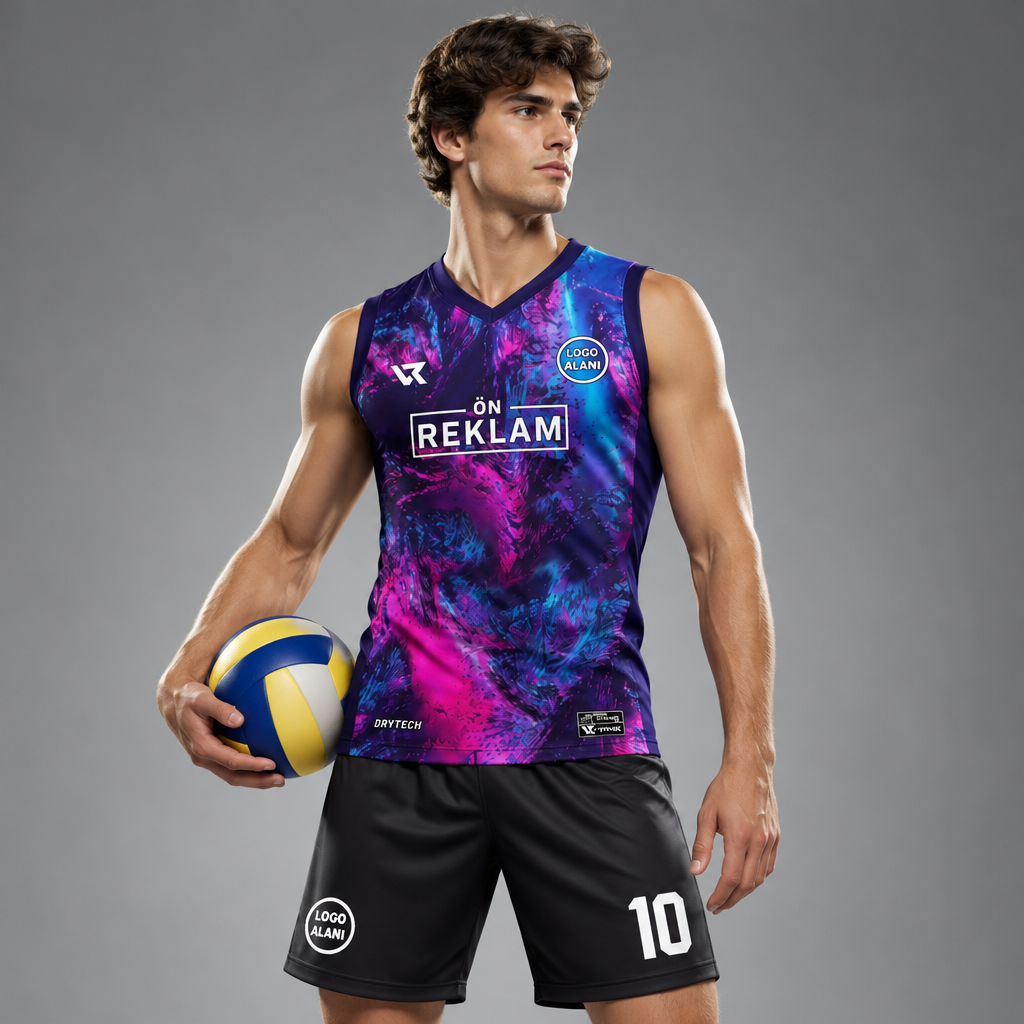 Mor Desenli Voleybol Forması VF0004 - sporcu üzerinde