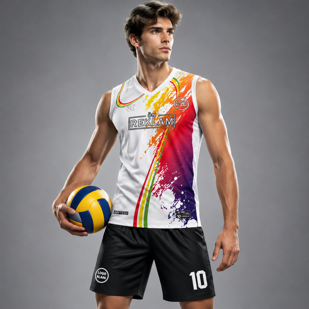 Beyaz Desenli Voleybol Forması VF0003 - sporcu üzerinde