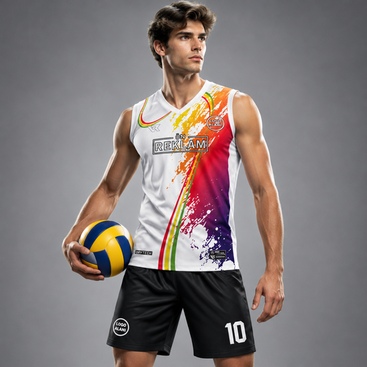 Beyaz Desenli Voleybol Forması VF0003 - sporcu üzerinde