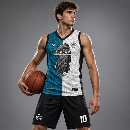 Basketbol Basketbol Forması Turkuaz Beyaz VF0006 - sporcu üzerinde