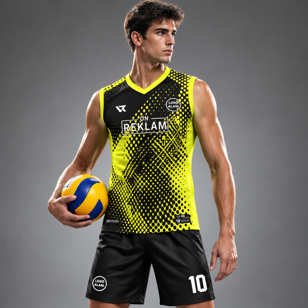 Sarı Desenli Voleybol Forması VF0002 - sporcu üzerinde