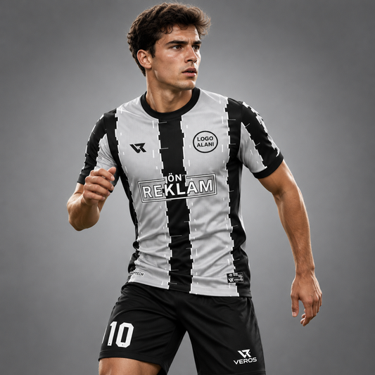Siyah Gri Beyaz Nokta Desenli Halı Saha Forması VF00090 - sporcu üzerinde