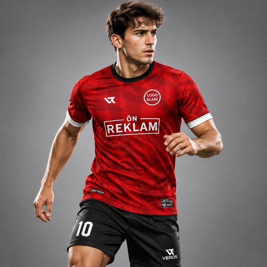 Kırmızı Desenli Halı Saha Forması VF000331 - sporcu üzerinde
