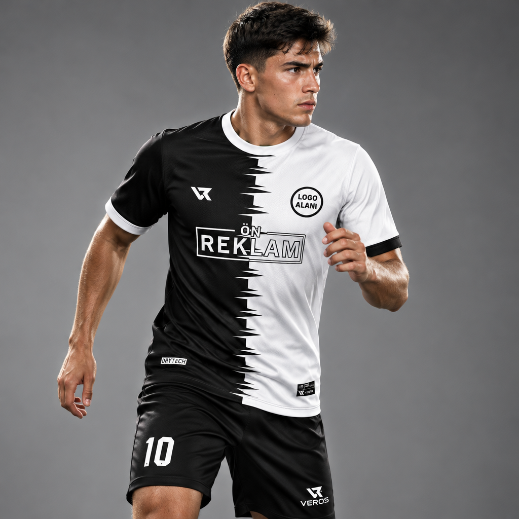 Siyah Beyaz Desenli Halı Saha Forması VF00084 - sporcu üzerinde