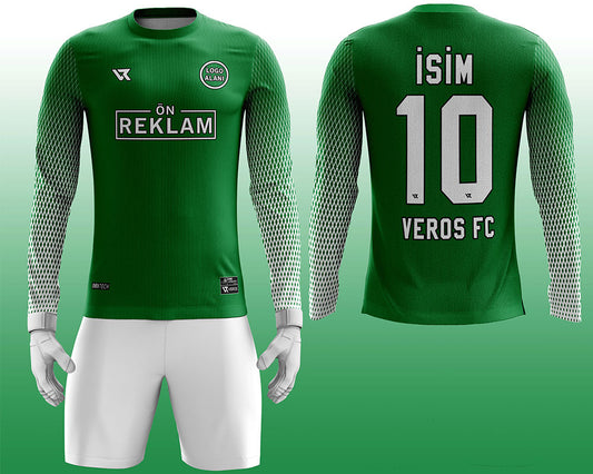 Yeşil Kaleci Forması Kolları Beyaz Desenli VFK0011