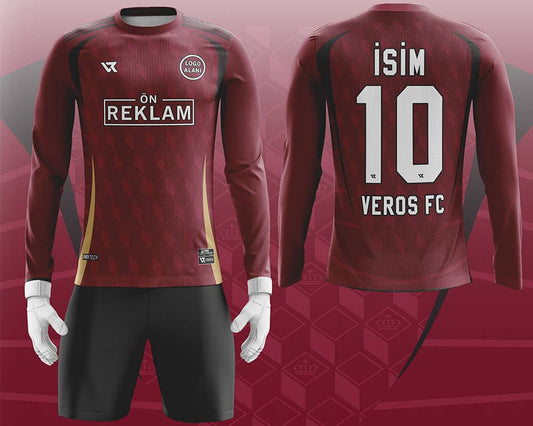 Kırmızı Kaleci Forması Sarı Desenli Özel Tasarım VFK0013
