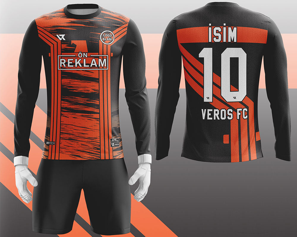 Turuncu Kaleci Forması Siyah Desenli Tasarım VFK0016