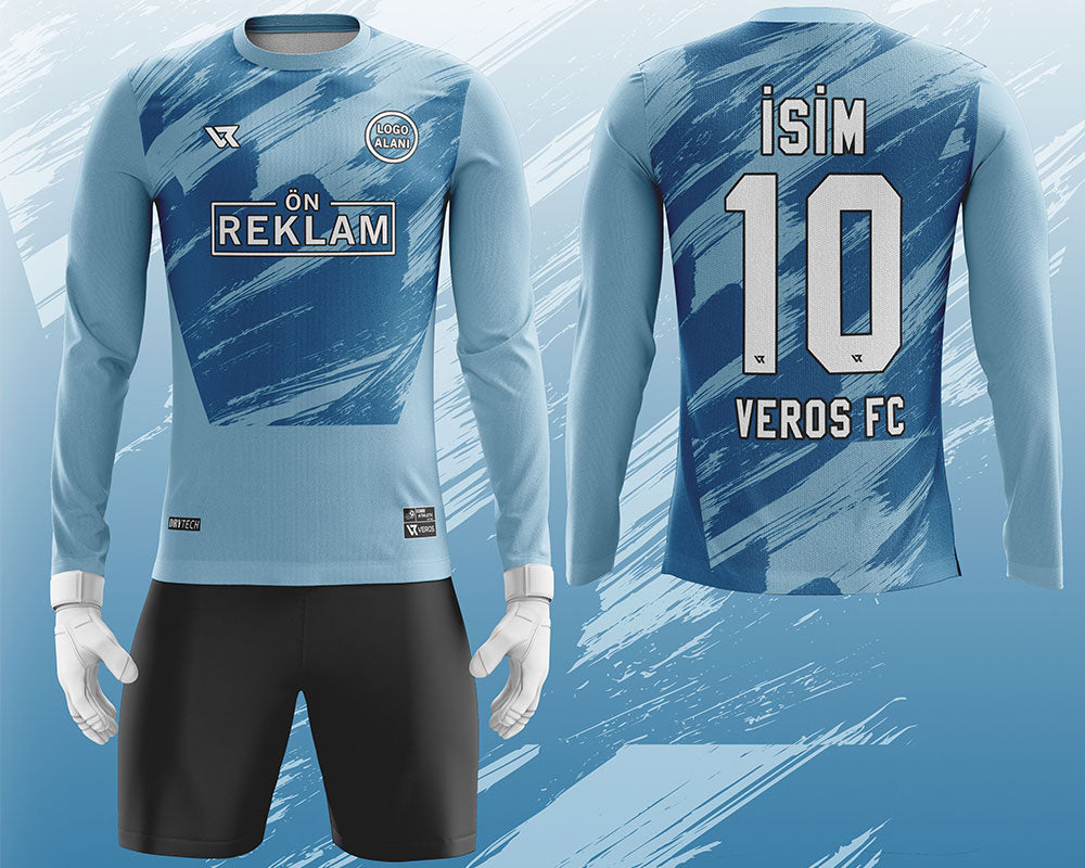 Turkuaz Kaleci Forması Mavi Desenli Uzun Kollu VFK0017