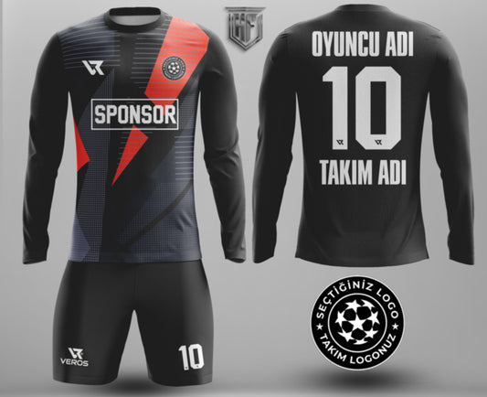 Kırmızı Siyah Kaleci Forması – Kişiye Özel Dijital Baskı | VRS-GK3