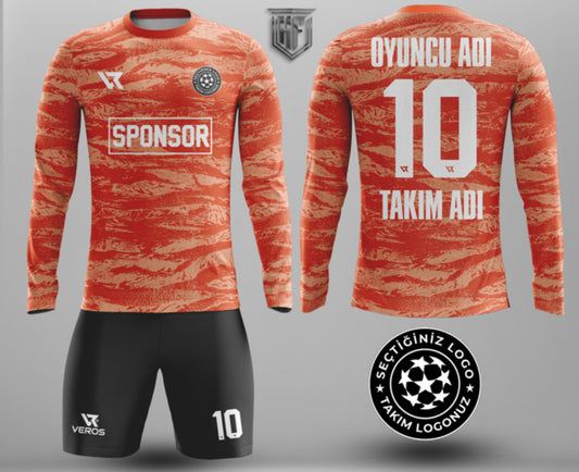 Turuncu Efektli Beyaz Kaleci Forması – Kişiye Özel Dijital Baskı | VRS-GK4