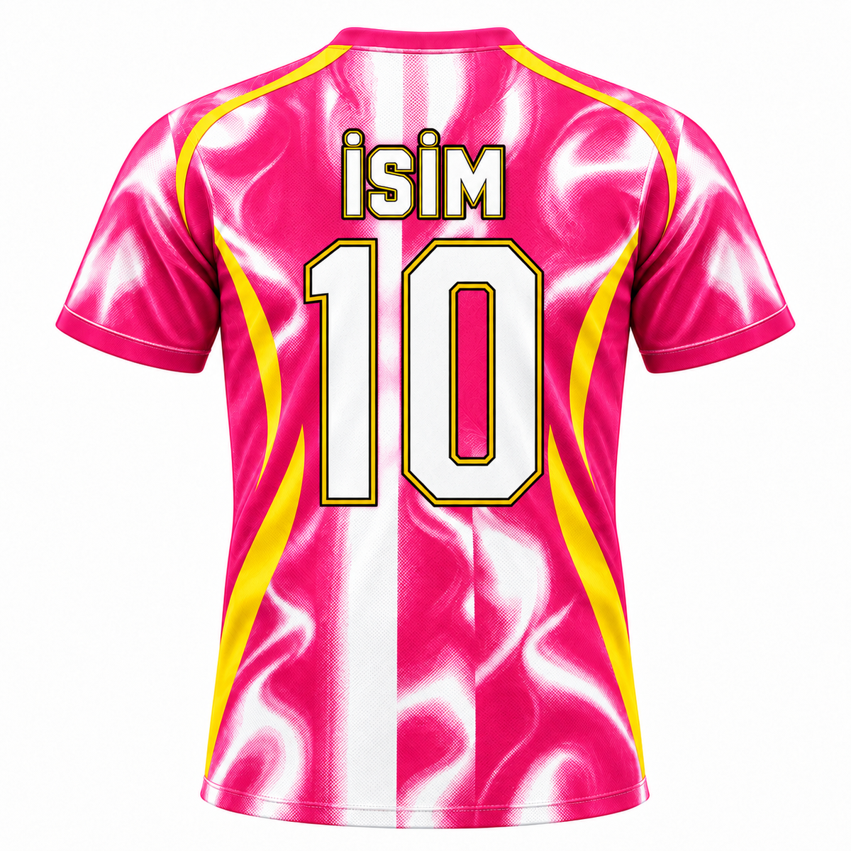 VEROS Fuşya Ateş Kişiye Özel Futbol Forma Takımı arka görünüm isim ve 10 numara