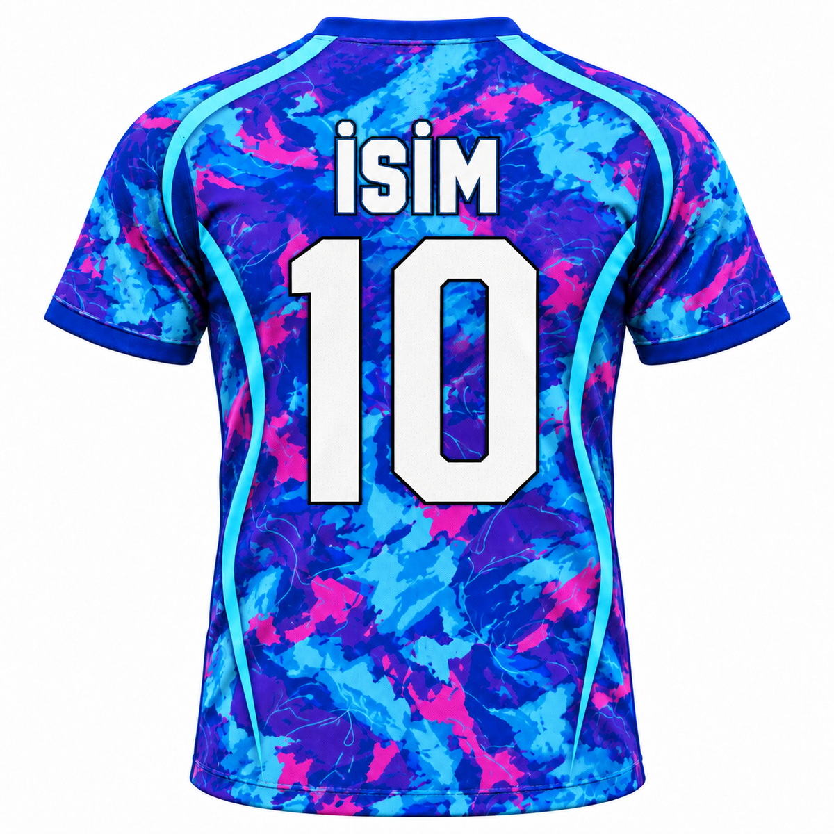 VEROS Turkuaz Kamuflaj Kişiye Özel Futbol Forma Takımı arka görünüm isim ve 10 numara
