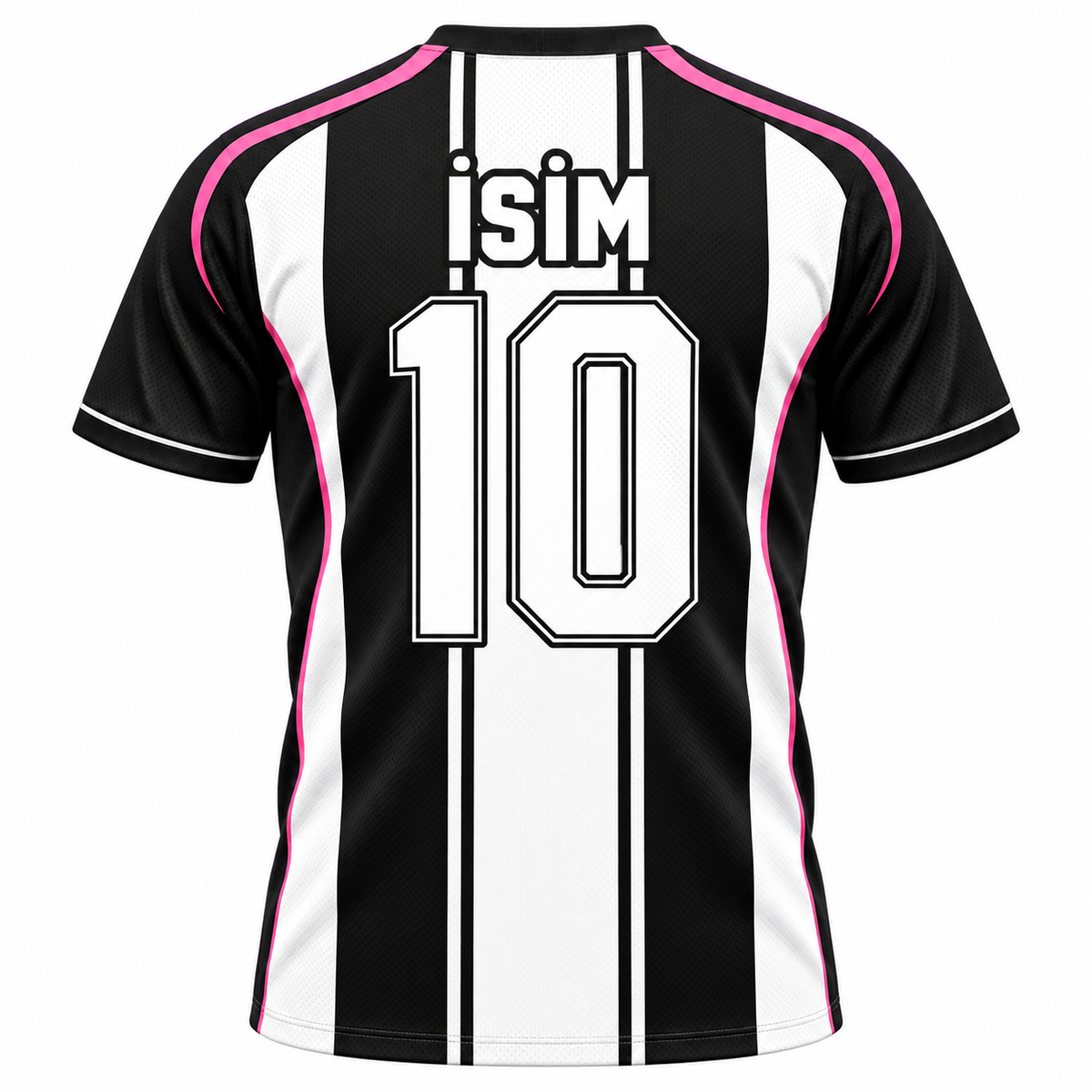 VEROS Pembe Şerit Kişiye Özel Futbol Forma Takımı arka görünüm isim ve 10 numara