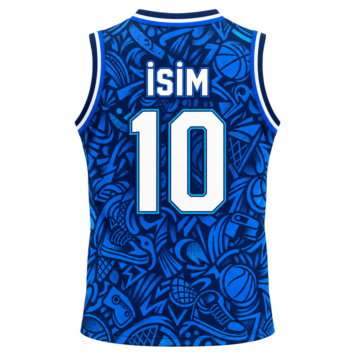 VEROS Blue Doodle Basketbol Forma Takımı arka isim ve numara görünümü