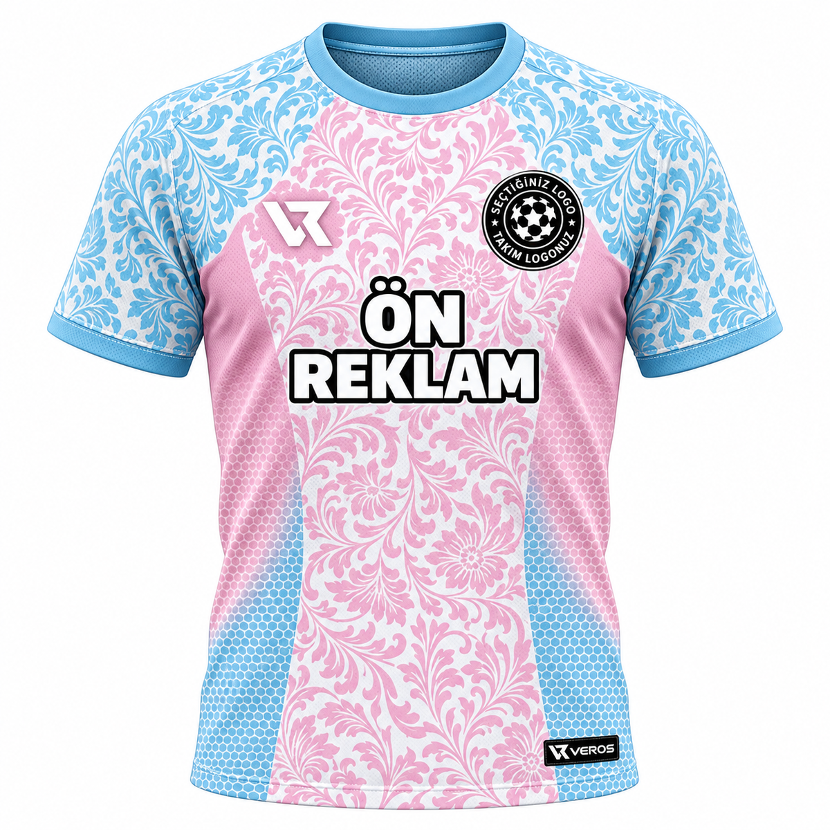 VEROS Blush Bloom Futbol Forma Takımı ön görünüm Pudra-Mavi-Beyaz