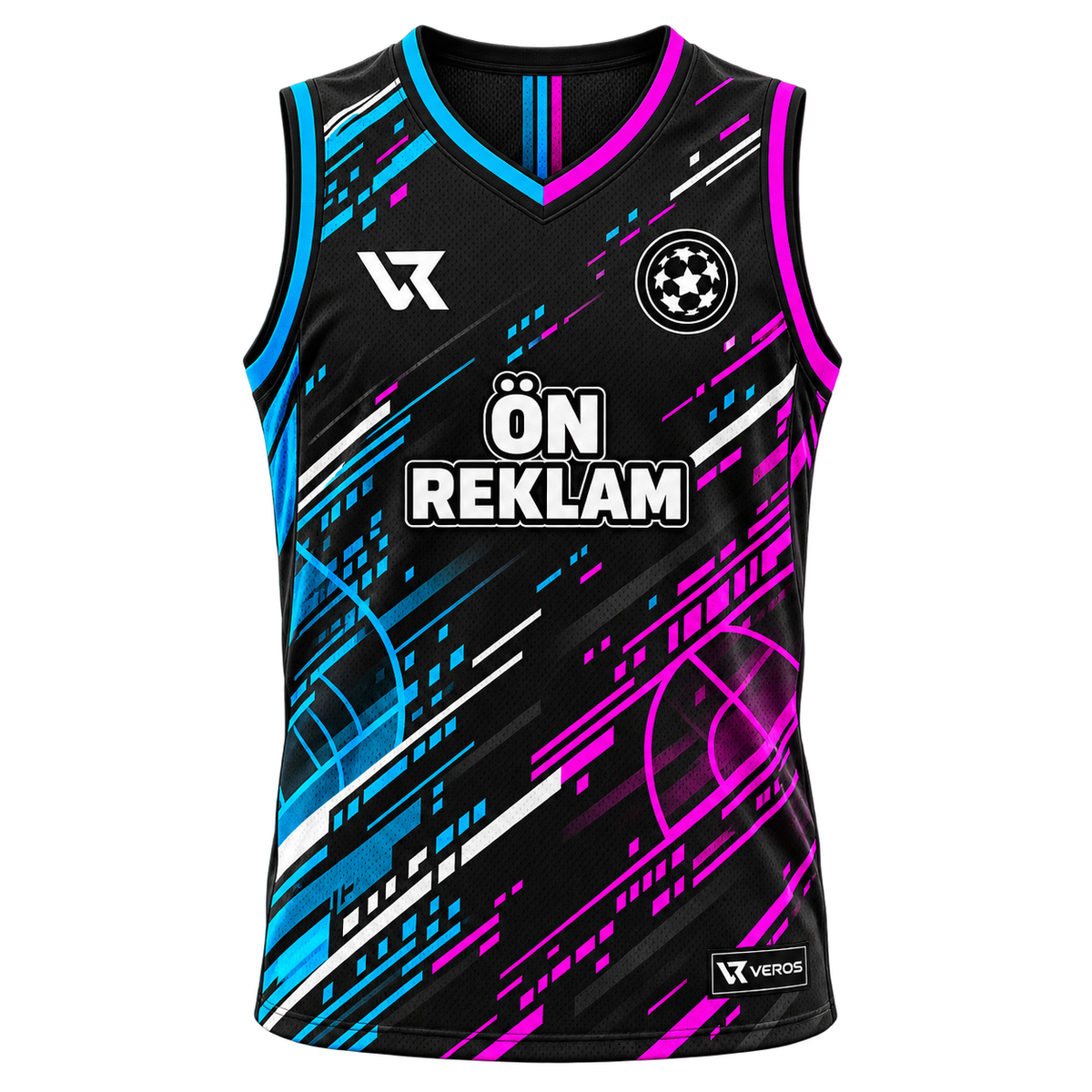 VEROS Neon Split Basketbol Forma Takımı ön görünüm Siyah-Turkuaz-Fuşya