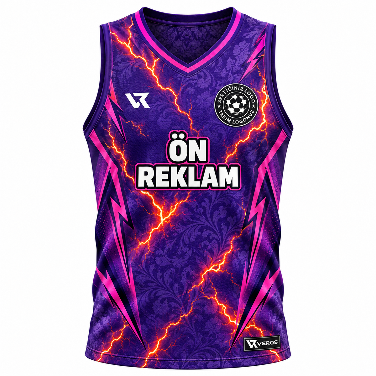 VEROS Violet Storm Voleybol Forma Takımı kolsuz ön görünüm Mor-Fuşya-Turuncu