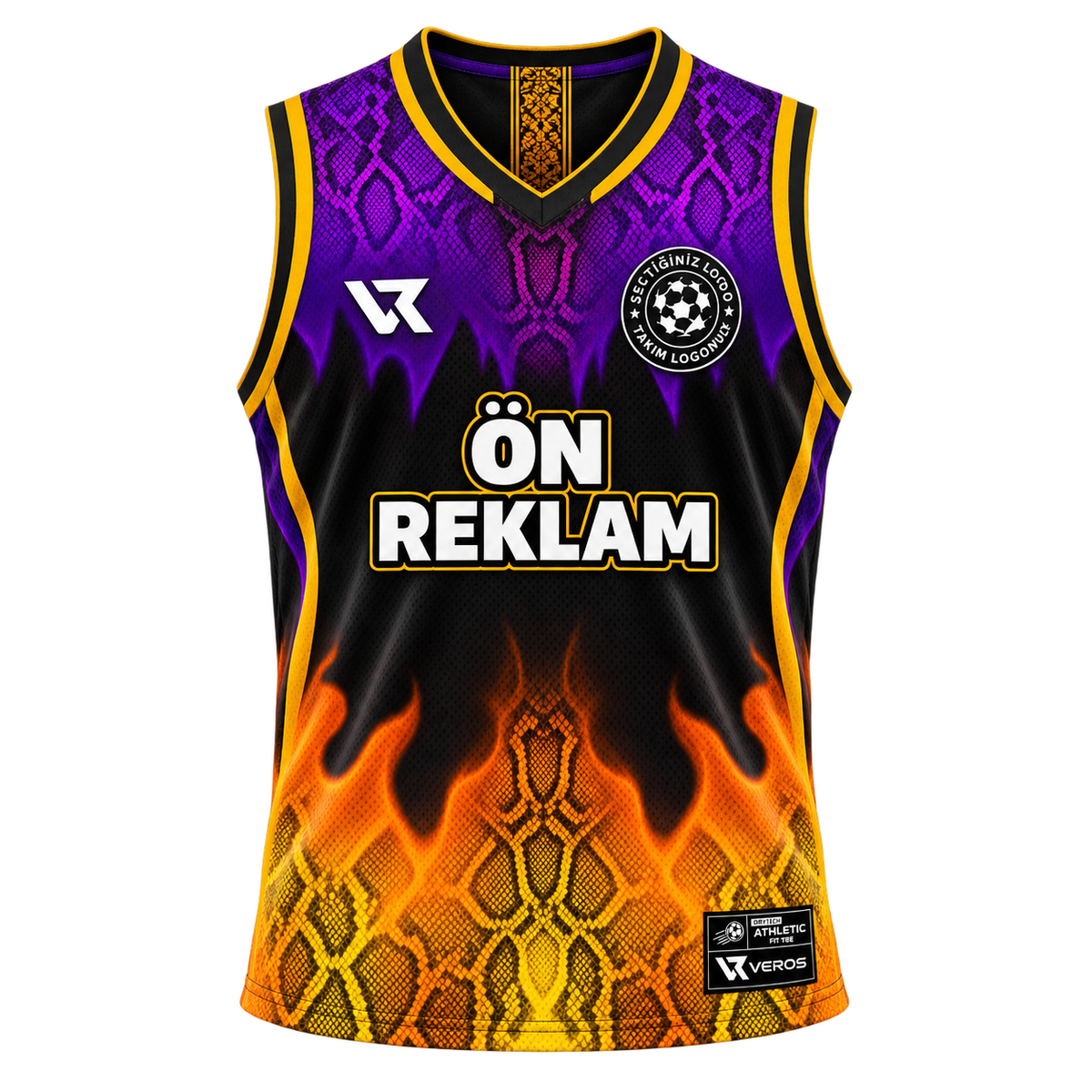 VEROS Viper Flame Basketbol Forma Takımı ön görünüm Mor-Siyah-Turuncu